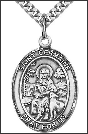St. Germaine Cousin Medal, Sterling Silver, 1"x3/4", Your choice of chain, # 49331