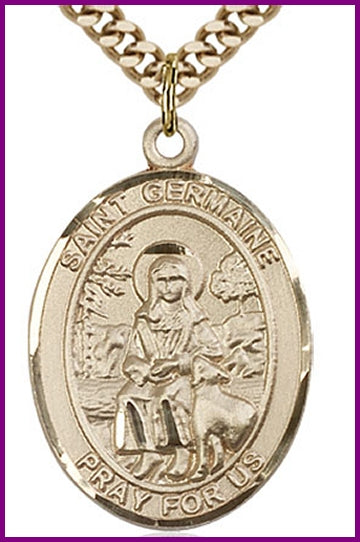 St. Germaine Cousin Medal, 14kt Gold Filled, 1"x3/4", Your choice of chain, # 49332