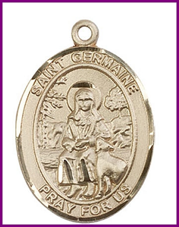 St. Germaine Cousin Medal, Solid 14kt Gold, 1"x3/4", Free Chain, # 49333