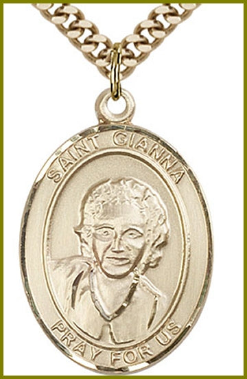 St. Gianna Beretta Molla Medal, Solid 14kt Gold, 1"x3/4", Free Chain, # 49340