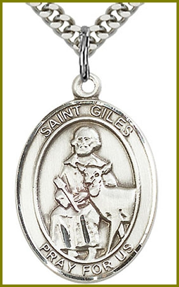 St. Giles Medal, Sterling Silver, 1"x3/4", Your choice of chain, # 49342