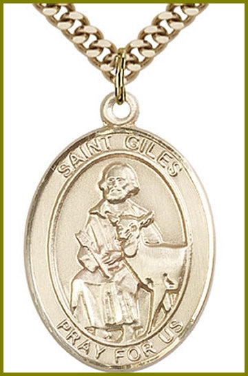 St. Giles Medal, Solid 14kt Gold, 1"x3/4", Free Chain, # 49344