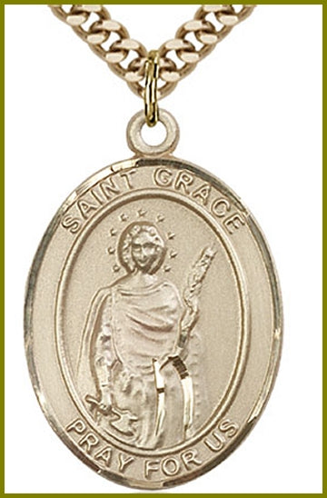 St. Grace Medal, Solid 14kt Gold, 1"x3/4", Free Chain, # 49348