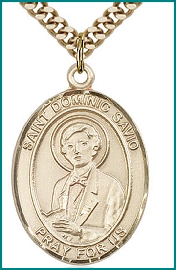 St. Dominic Savio Medal, Solid 14kt Gold, 1"x3/4", Free Chain, # 49361