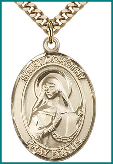 St. Dorothy Medal, Solid 18kt Gold, 1"x3/4", Free Chain, # 49365