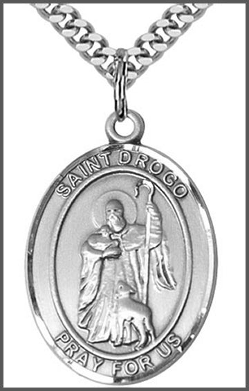 St. Drogo Medal, Sterling Silver, 1"x3/4", Your choice of chain, # 49366