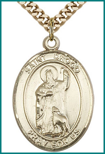 St. Drogo Medal, Solid 14kt Gold, 1"x3/4", Free Chain, # 49368