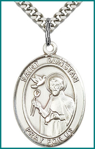 St. Dunstan Medal, Sterling Silver, 1"x3/4", Your choice of chain, # 49370