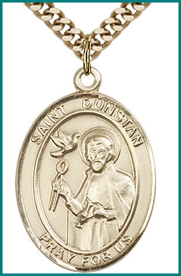 St. Dunstan Medal, Solid 18kt Gold, 1"x3/4", Free Chain, # 49373