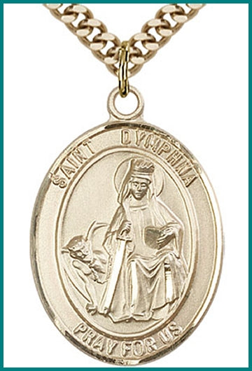 St. Dymphna Medal, 14kt Gold Filled, 1"x3/4", Your choice of chain, # 49374