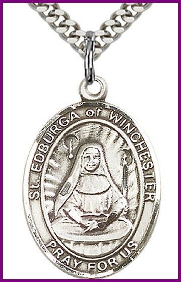 St. Edburga of Winchester Medal, Sterling Silver, 1"x3/4", Your choice of chain, # 49379