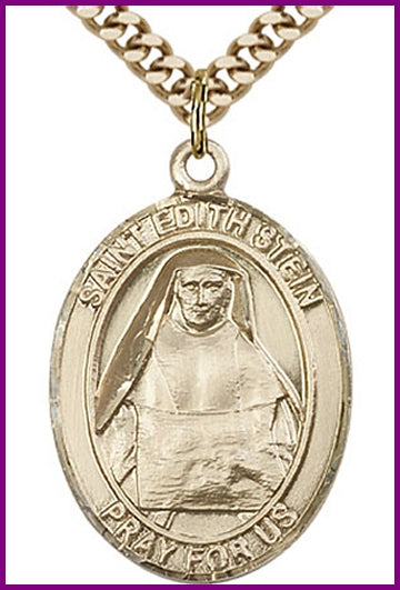 St. Edith Stein Medal, Solid 14kt Gold, 1"x3/4", Free Chain, # 49384