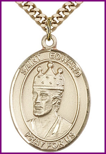 St. Edward the Confessor Medal, Solid 14kt Gold, 1"x3/4", Free Chain, # 49390