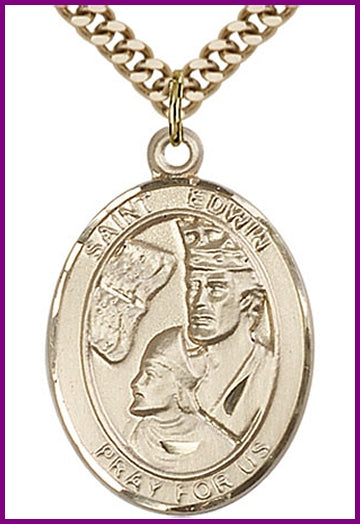 St. Edwin Medal, Solid 18kt Gold, 1"x3/4", Free Chain, # 49395