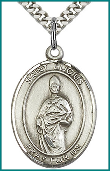St. Eligius Medal, Sterling Silver, 1"x3/4", Your choice of chain, # 49402