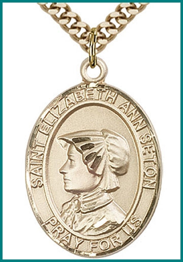 St. Elizabeth Ann Seton Medal, 14kt Gold Filled, 1"x3/4", Your choice of chain, # 49404