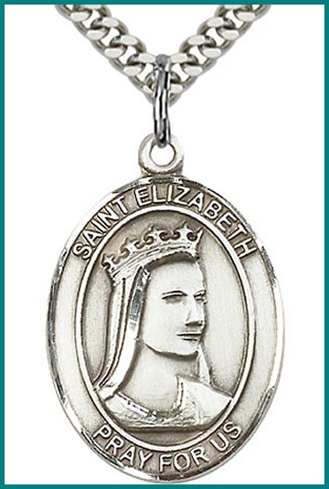 St. Elizabeth of Hungary Medal, Sterling Silver, 1"x3/4", Your choice of chain, # 49407
