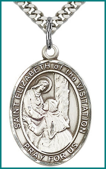 St. Elizabeth of the Visitation Medal, Sterling Silver, 1"x3/4", Your choice of chain, # 49411