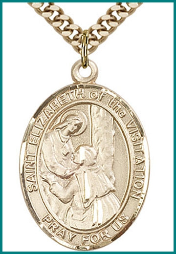St. Elizabeth of the Visitation Medal, Solid 18kt Gold, 1"x3/4", Free Chain, # 49414