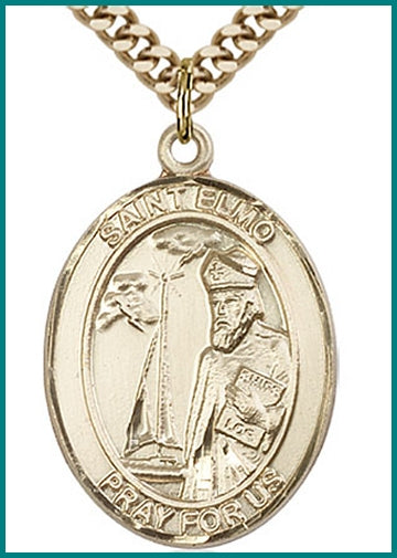St. Elmo Medal, Solid 14kt Gold, 1"x3/4", Free Chain, # 49416