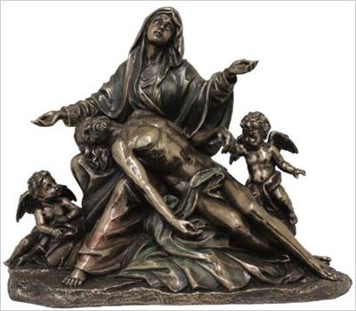 6.5" Pieta with Cherubs, Bronzed Veronese Resin, # 49427-sale