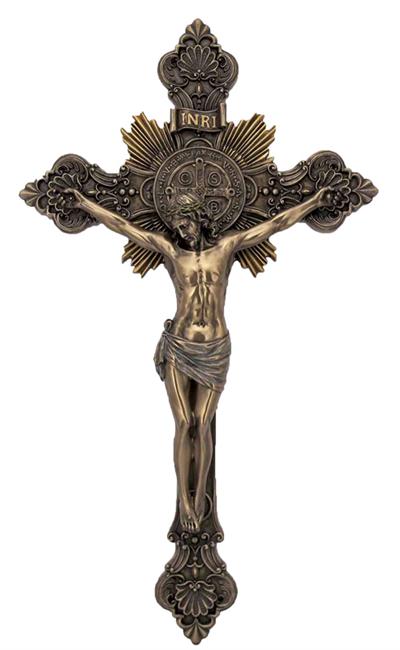 14" Ornate St. Benedict Crucifix, Bronzed Resin, # 49434