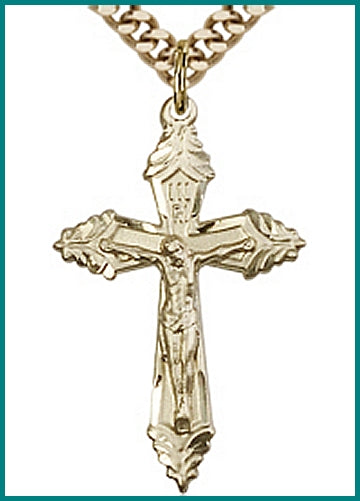 1-1/8" 14kt Gold Filled, Crucifix, Your Choice of Chain, # 4945