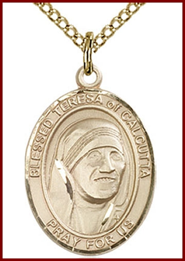 Blessed Teresa of Calcutta Medal, 14kt Gold Filled, 3/4"x9/16", Your choice of chain, # 49559