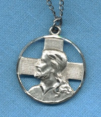 This attractive, 13/16" diameter Head of Christ medal is made of Sterling Silver, Your Choice of  Chain  # 4955 