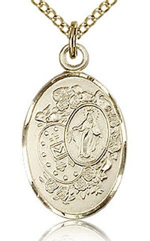 Single Side Miraculous Medal 3/4" 14kt Gold Filled, Your Choice of Chain, # 4961