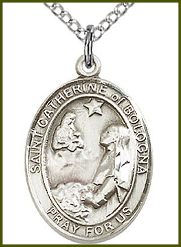 St. Catherine of Bologna Medal, Pewter, 3/4"x9/16", Your choice of chain, # 49653