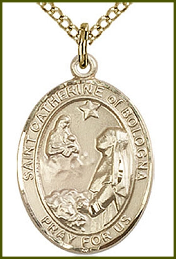 14kt Gold Filled Medal, 3/4"x9/16", St. Catherine of Bologna, Your choice of chain, # 49625