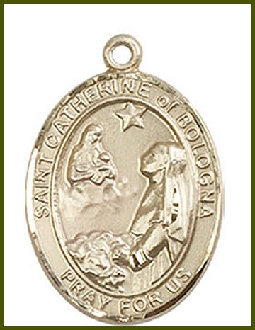St. Catherine of Bologna Medal, Solid 18kt Gold, 3/4"x9/16", Your choice of chain, # 49627