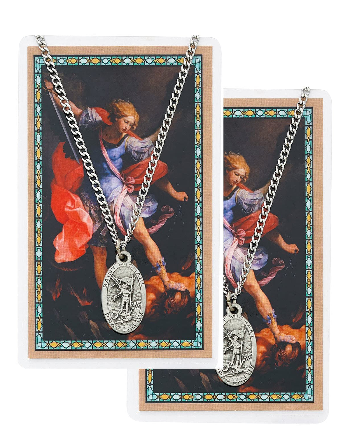 St. Michael Pewter Medal with Laminated Holy Card, 24" Chain, 2-Count Value Pack. # 21373