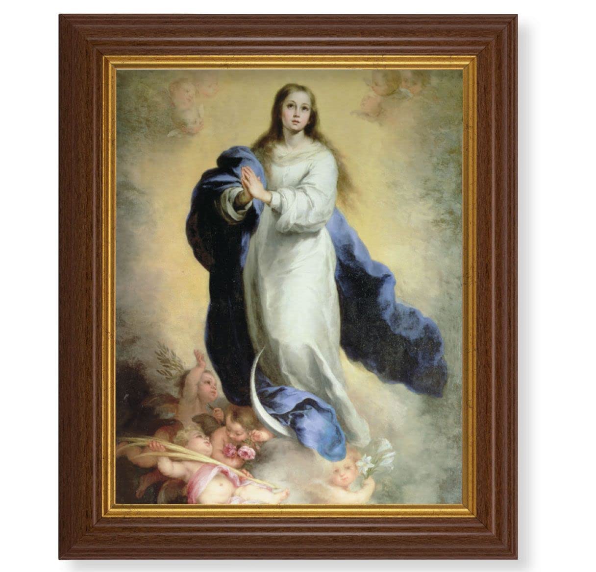 Murillo: The Immaculate Conception, 10.5"x12.5" Walnut Finished Fluted Frame, Gold Beaded Lip, Italian Print # 27077