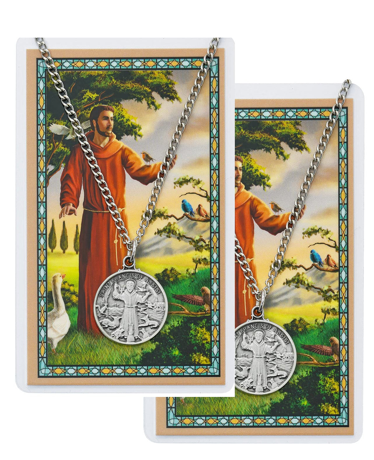 St. Francis of Assisi Pewter Medal with Laminated Holy Card, 24" Chain, 2-Count Value Pack. # 21358