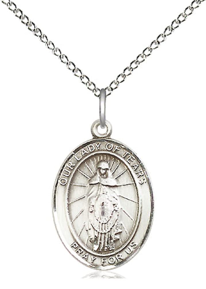 Our Lady of Tears Medal in Fine Pewter, 3/4" tall, Your Choice of Chain, # 5658