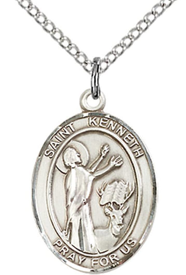 St. Kenneth Medal in Fine Pewter, 3/4" tall, Your Choice of Chain # 17118
