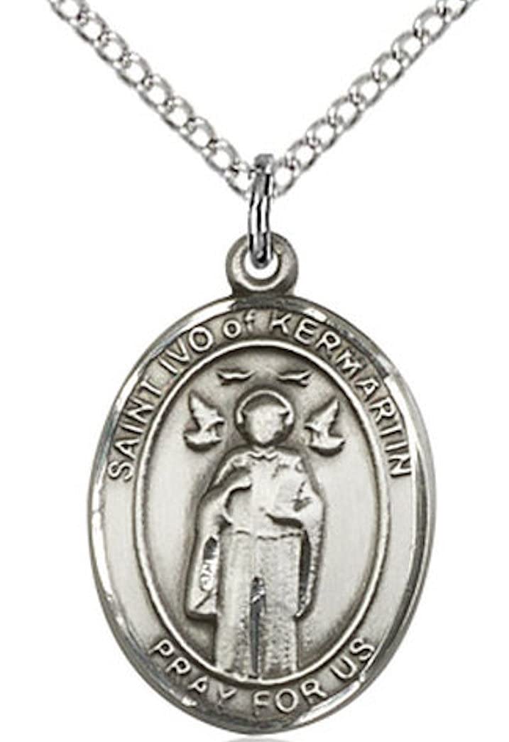 St. Ivo of Kermartin Medal in Fine Pewter, 3/4" tall, Your Choice of Chain # 17069