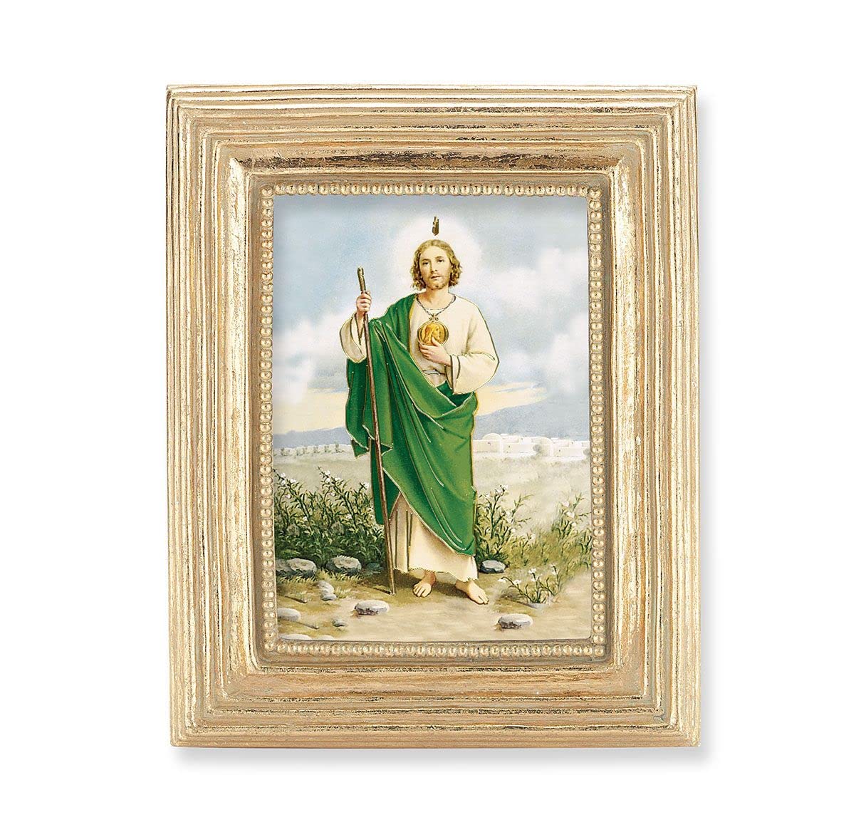 St. Jude Picture, Gold Finish 3-7/8"x4-3/4 Frame, Exclusive Gold Stamped Print Under Glass # 28339