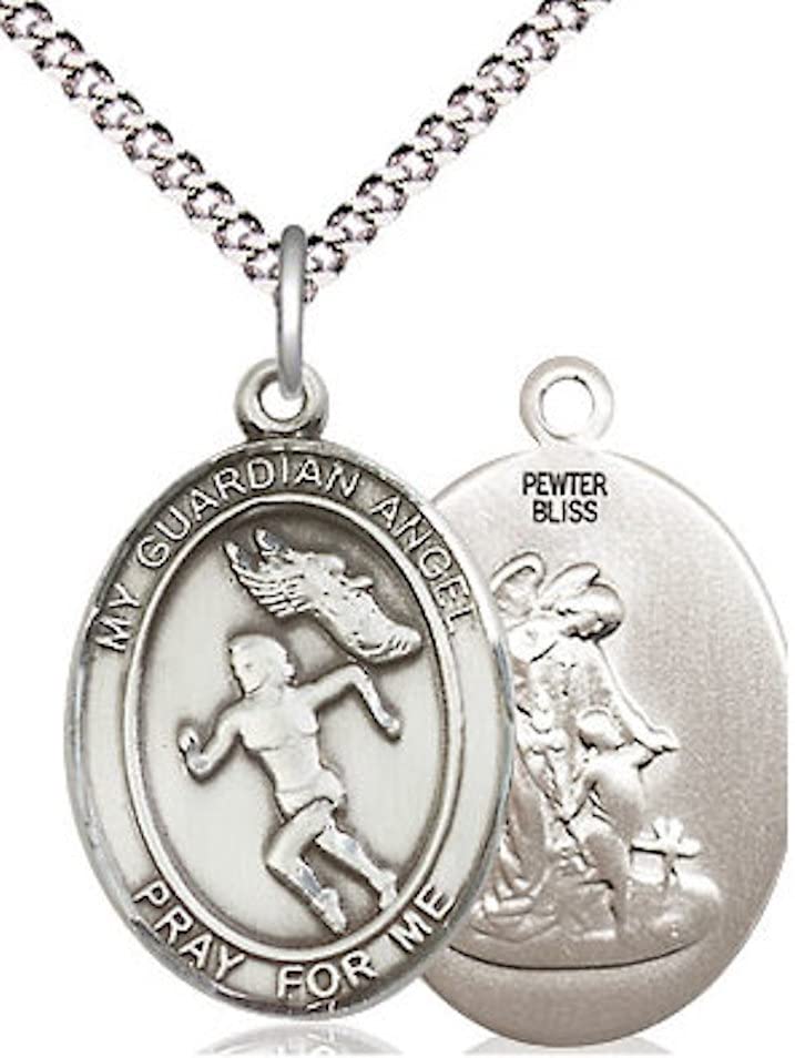 Lady's Track & Field / Guardian Angel Medal in Fine Pewter, 3/4", Your Choice of Chain # 17574