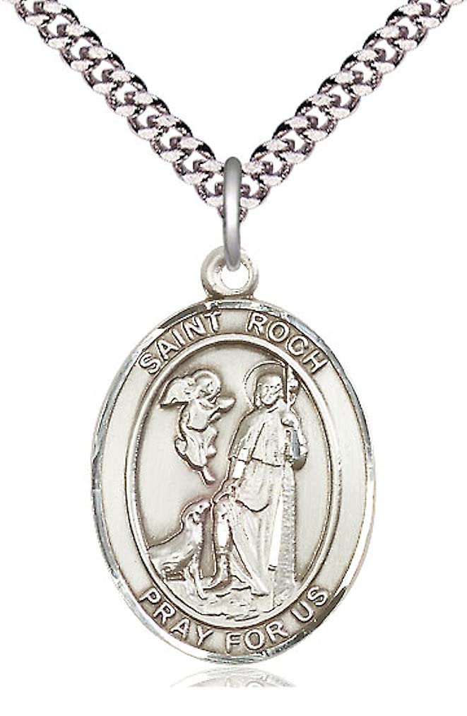 St. Roch Medal in Fine Pewter, 1" tall, Your Choice of Chain, # 5564