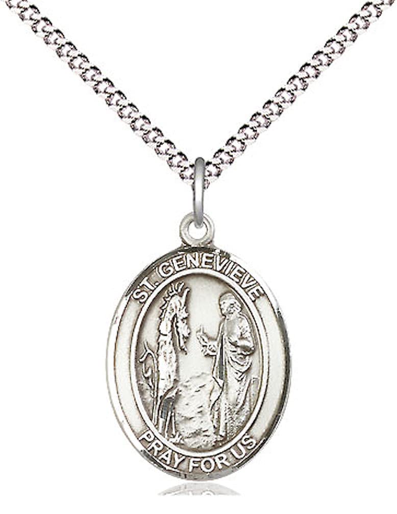 St. Genevieve Medal in Fine Pewter, 3/4" tall, Your Choice of Chain # 17047