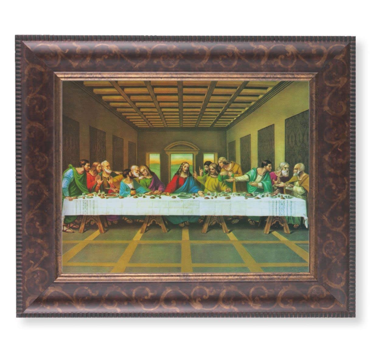 The Last Supper Picture, 11-1/4"x13-1/4, Antique Gold & Espresso Frame, Italian Print Under Glass # 25893