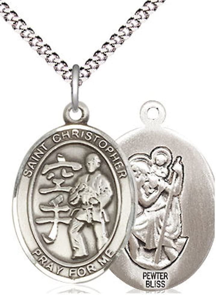 Karate / St. Christopher Medal in Fine Pewter, 3/4", Your Choice of Chain # 17495