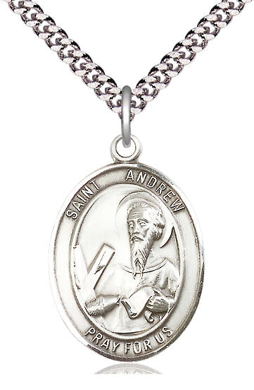 St. Andrew the Apostle Medal in Fine Pewter, 1" tall, Your Choice of Chain # 5017