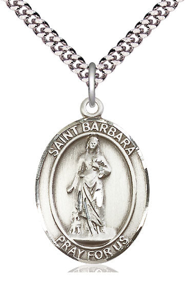 St. Barbara Medal in Fine Pewter, 1" tall, Your Choice of Chain, # 5074