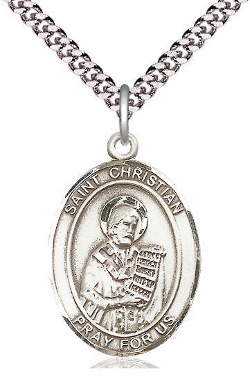 St. Christian Demsthenes Medal in Fine Pewter, 1" tall, Your Choice of Chain, # 5115