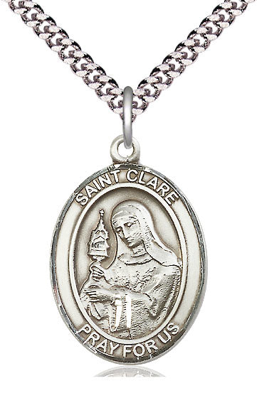 St. Clare of Assisi Medal in Fine Pewter, 1" tall, Your Choice of Chain, # 5119