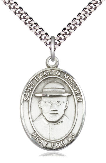 St. Damien of Molokai Medal in Fine Pewter, 1" tall, Your Choice of Chain, # 5128